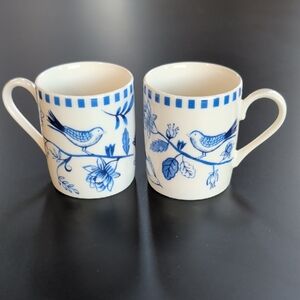 Blue and White Bird Design Mugs